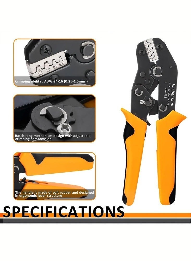 كاشيمانو مجموعة كماشات العقص الكهربائية 23-16AWG، أداة عقص أسلاك السيارات بنظام الراتشيت، طرفيات الأسطوانة المفتوحة - Image 3